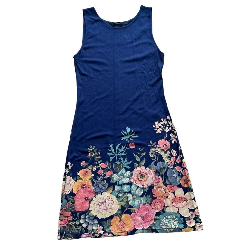 Desigual Sleeveless Navy Floral Shirt Dress SMALL